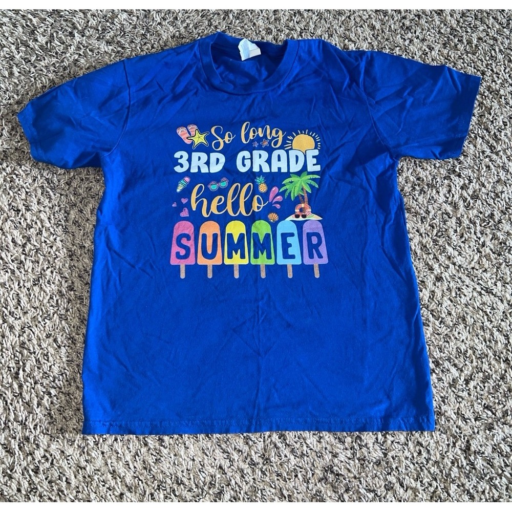 Port & Company blue "So Long 3rd Grade hello summer" short sleeve shirt size med